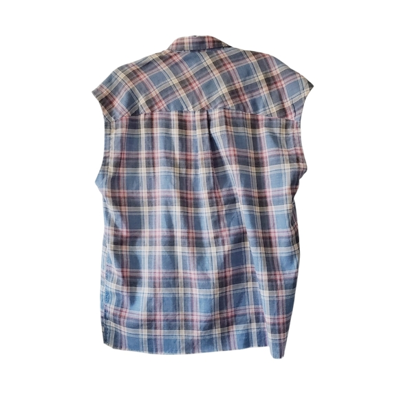 Revolve IRO Grunge Plaid Oversized Boho Raw Hem Festival Sleeveless Shirt XS - Picture 2 of 7